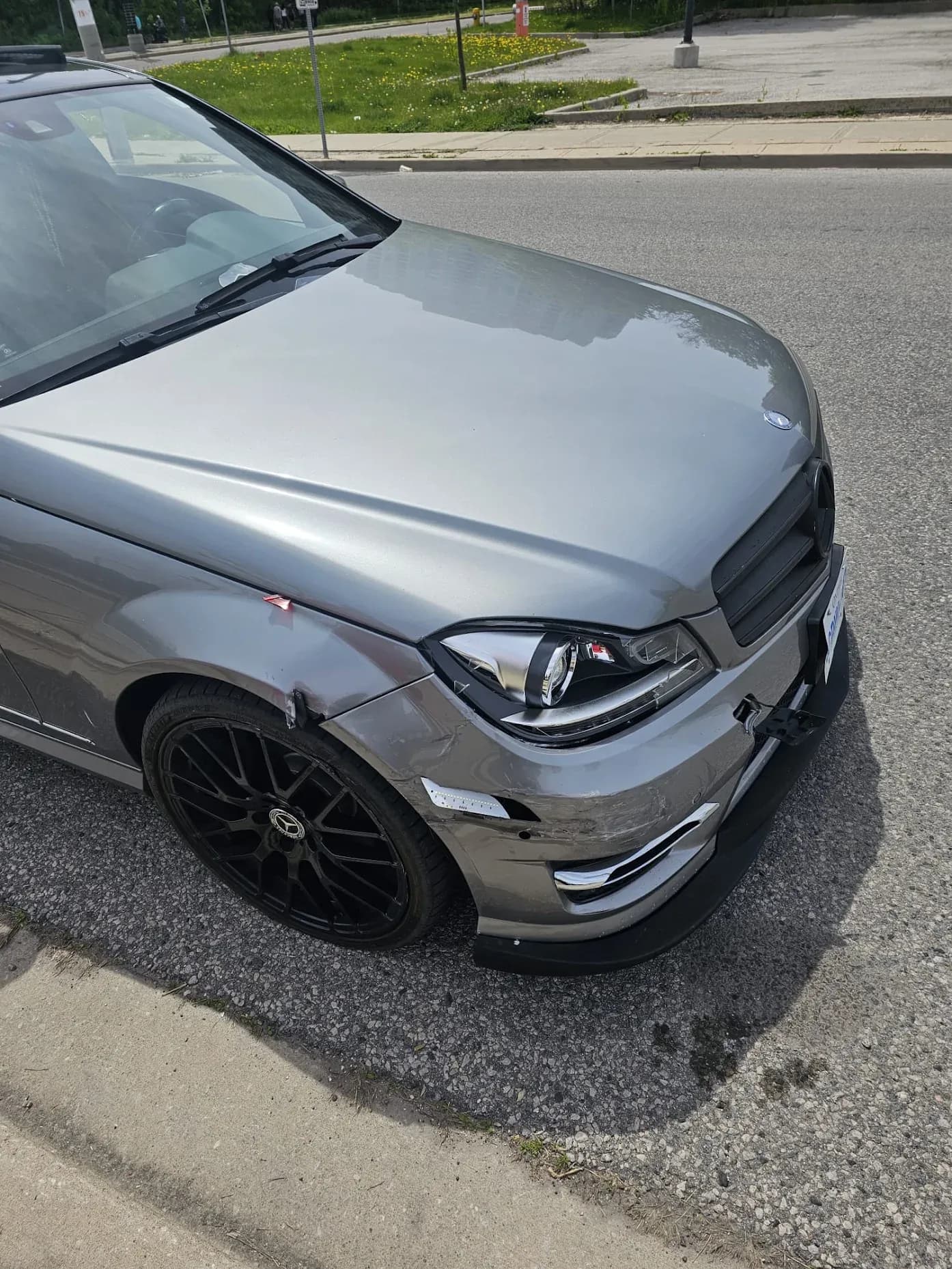 Mercedes-Benz C300. Front bumper & quarter panel repair before